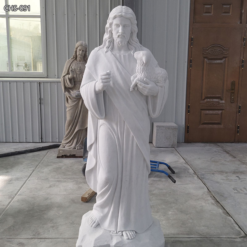 Hand Carved Marble Jesus And Sheep Statue for Church CHS-091