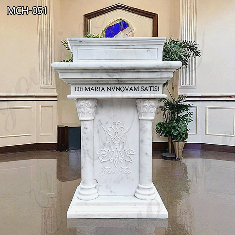 Hand Carved White Marble Church Pulpit for Sale