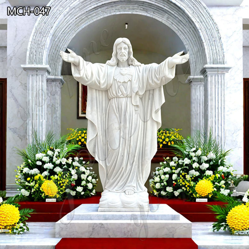 Holy White Marble Sacred Heart of Jesus Statue for Sale